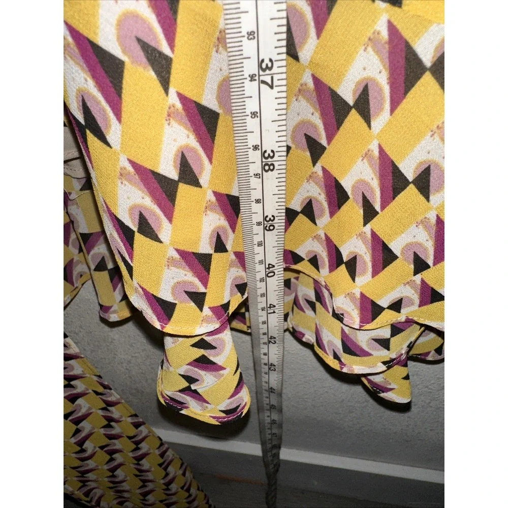 Donna Morgan Ruffled Yellow‎ Geometric Wrap Dress Size 0